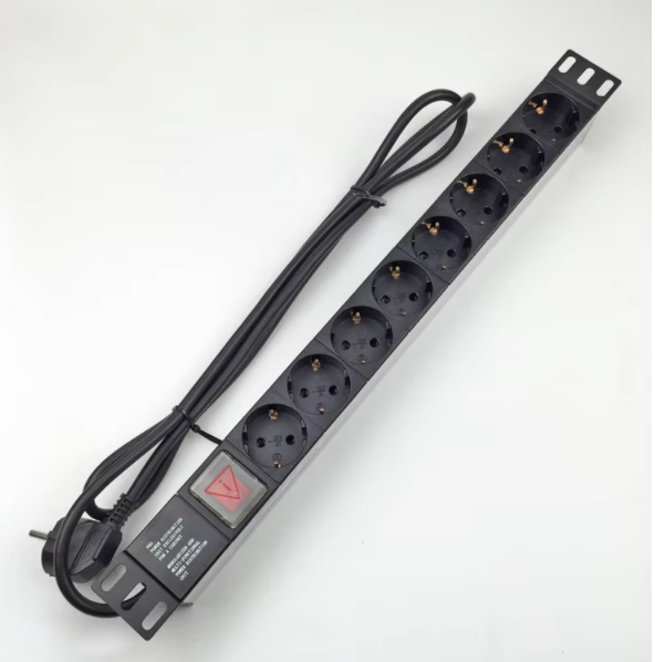 POWER STRIP001   8-Port 1U Aluminium Alloy Cabinet Socket 16A Power Strip EuropeanGerman Standard 240V PDU IP66 Rating for Server Rack (Black)